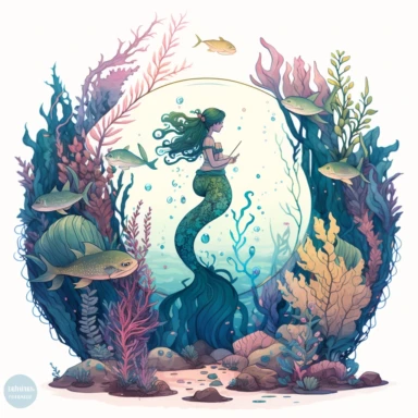 clipart, mermaid inspecting an anchor at the bottom of the ocean, surrounded by seaweed, illustration, simple, pencil drawn, vivid colors, by amy sol and magali villeneuve and susan bourdet and ross tran, intricate, illustration, 8k, png, isolated on white background