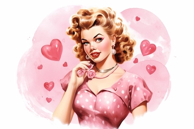 1950s Pin up girl valentines day watercolor clipart