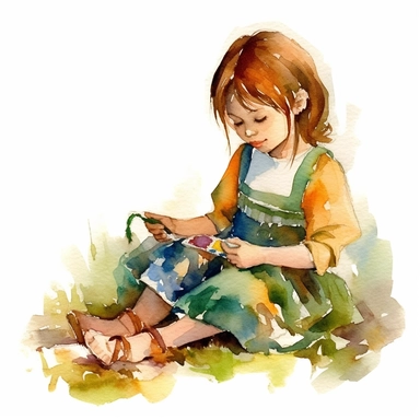 watercolour clipart of a girl , she is the catalyst for her group shared common dreams, binding the girls together. She is direct, occasionally sharp-tongued, and highly empathetic. With a heart full of compassion, she never hesitates to lend a helping hand to anyone in need. She`s dedication to their craft is unparalleled, make her , exalted mood, white background, 8k, f1