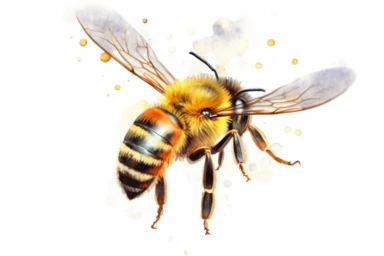 watercolor colorful clipart of a buzzing honeybee. Use a combination of vibrant colors and subtle variations in color to capture the freshness and vitality of the scene. Let the transparent and flowing nature of watercolors add a sense of lightness and movement to the painting, clipart, plain isolated white background, 8k ultra detail high sharpness