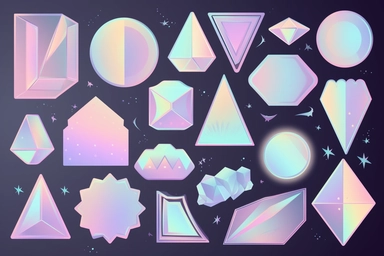 Geometric shape sticker, holographic pastel color flat clipart set vector