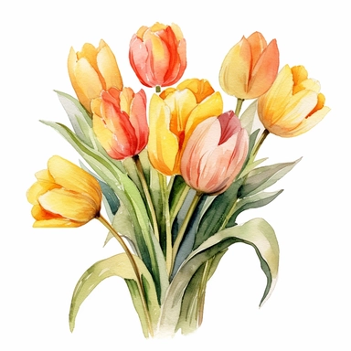 Watercolor tulip bouquet clipart , white background