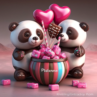create multiple cliparts of cute happy pandas holding valentines day candy, highly detailed, colorful, 3d, high definition