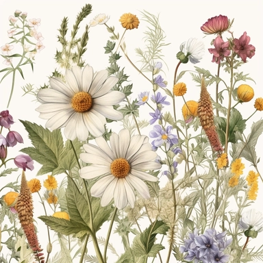 Pressed boho wild flowers cottagecore vintage botanical pastel floral nature flower garden with seamless border, clipart with white background –ar 293:151