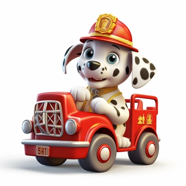 clipart of a cute dalmatian puppy driving a toy fire truck