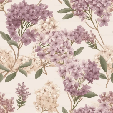 lilac flower clipart, isolated, beige background, embroidery style, spaced out, hd, high quality, 8k