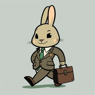 Happy rabbit wearing a suit and tie, carrying a briefcase clipart