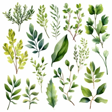 Greenery Foliage Clipart, watercolor, individual design