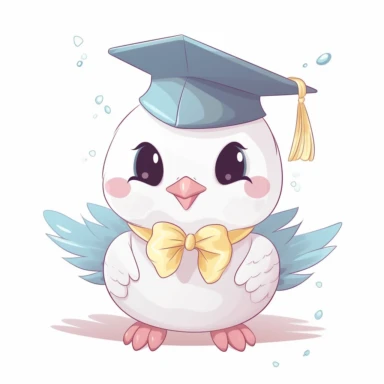 Graduation Dove kawaii cute vector clipart white background with margins lovely