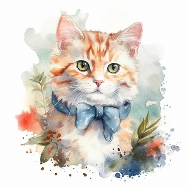 cute furry cat watercolor clipart