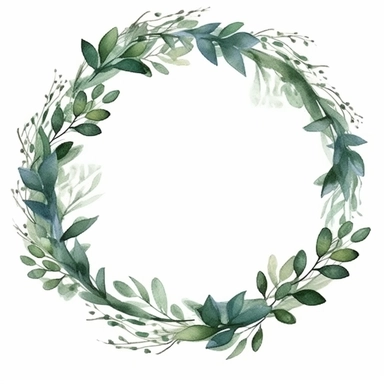 modern circular frame with greenery for wedding invitation, watercolor clipart, minimalist, isolated white background, 8k