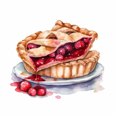 Watercolour of cherry Pie , Clipart,Cartoon,hyper realistic, intricate detail isolated on a white background, high quality, sublimation, detailed, cartoon style