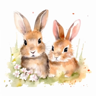 bunnies watercolor art style clip art