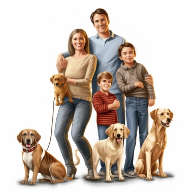 family clipart mom dad kids dog cat photorealistic clipart,on white background
