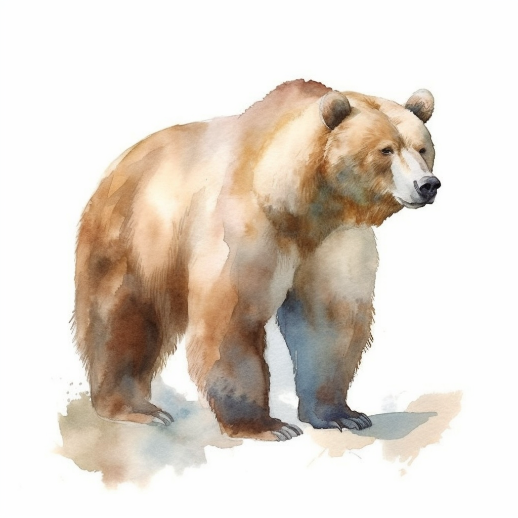 watercolor illustration, grizzly bear, realistic, clipart, high ...