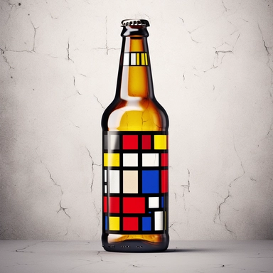 Mondrian-Inspired Beer Clip Art, Geometric Design, Beer Bottle Clipart, Abstract Art Sublimation Design, Drinks Clipart, on plain background
