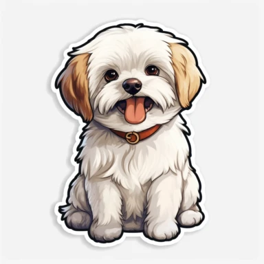 cute Maltese, happy and smiling, bold line, clipart, sticker, white background, no shadow, 8k detail