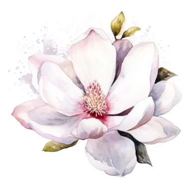 clipart magnolia, watercolor, white background, silver sequins
