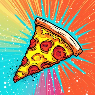 pop art style, pizza slice, clipart, colorful background
