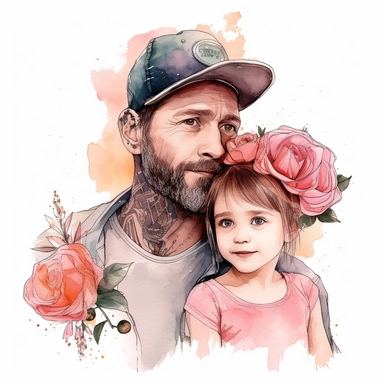 DESIGN A MAGNIFICENT AND EXQUISITE BREATHTAKING ONE-OF-A-KIND HIGH QUALITY HIGHLY DETAILED MASTERPIECE WATERCOLOR CLIPART ILLUSTRATION OF happy father's day, in the style of fashion illustrations, dark white and pink, photo-realistic drawings, kidcore, tattoo, 32k uhd, transparent layers, WHITE BACKGROUND, NO FONT, NO TEXT, NO WORDS, NO WATERMARK