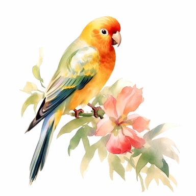 peach-faced lovebird,FLOWERS, watercolor painting by JOHN SINGER SARGENT, clipart, white background