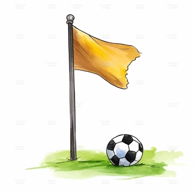 cartoon soccer corner flag drawing, illustration clipart, detailed, black outline, white background, digital art, watercolor