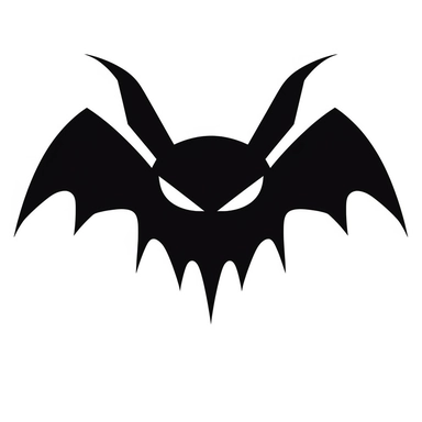 black and white silhouette of a upside down halloween bat, clipart style, white background, thick lines, vector, simple design, flat colour, solid colour