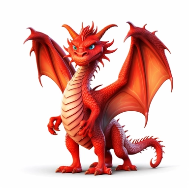 Cute Beautiful 3d Adult red fire dragon Is Standing Full body Vector Sublimation Clipart,Cartoon,hyper realistic, intricate detail, illustration style,high solution,on the white background