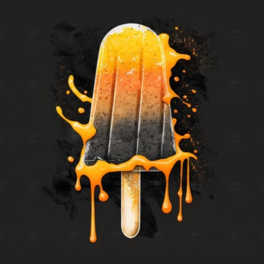 Watercolor clipart on a black background of an orange popsicle, a refreshing treat on a hot summer day.