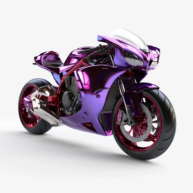 3d model of metallic motorcycle, black+red+silver+purple, clipart, white background