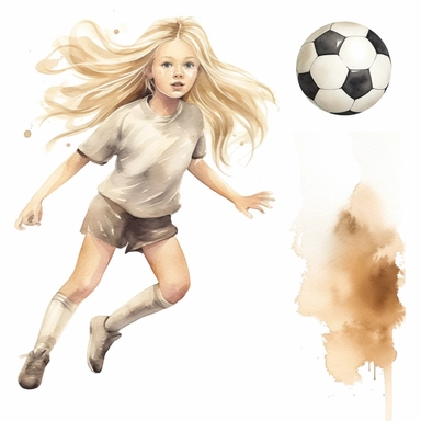 soccer tights watercolor childish sweet cute blond girl clipart football neutral color creme beige with white background--upbeta