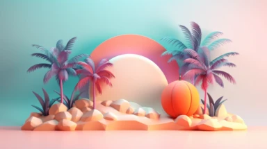 3d abstract summer nature beach object clipart with Gradient Color Overlay Background, minimal, soft color, artistic, high resolution, 8K,