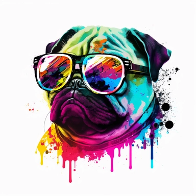 ninja pug hawaiian colourful anime manga kawaii cute vibrant clipart trippy vivid