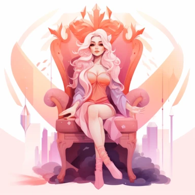 boss lady clipart fashion illustration sitting in a throne pastel pink purple orange gradient glam outfit