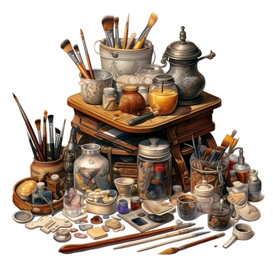 Clipart, oil painting, detailed, realistic. Neutral colors. Cut away view library,