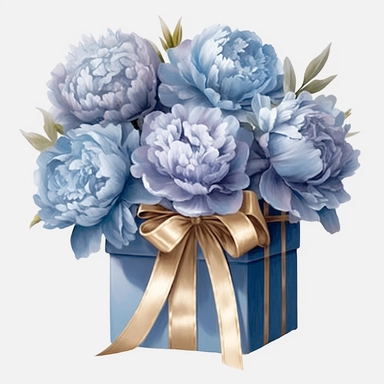 Watercolour realistic pastel blue peonies in flower bouquet box with delicate ribbon bow wrapped around it intricately realistically detailed pastel blue peonies, PNG image,transparent background ,ultra highly detailed, 18k, sharp focus, bright photo with vibrant colours, digitally enhanced,photographic, enhanced graphics, png format, straight, sharp focus, bright lighting, intricate detailed png image ,high definition,300dpi,graphic clipart,computer graphics