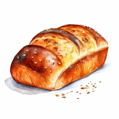 a beautiful loaf of bread, watercolor, white background, clipart style