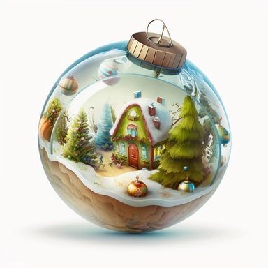 Children's picture book illustration style Christmas bauble, colourful illustration, high definition, 8k, very detailed, fine detail, sharp focus, illustration, white background, clipart