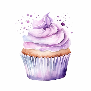 whimsical watercolour clip art individual lilac and silver coloured cupcake