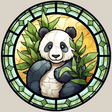Stained Glass CUTE PANDA BAMBUS in the shape of a circle PNG Clipart
