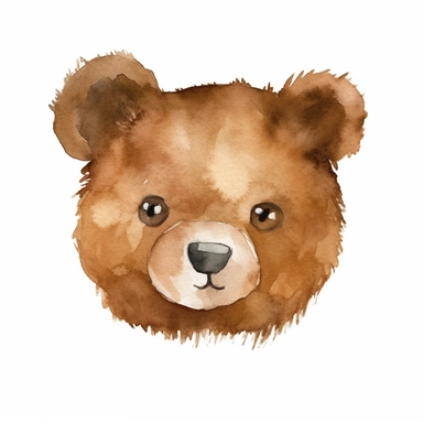 a minimal watercolor clipart of a brown teddy bear head, white background
