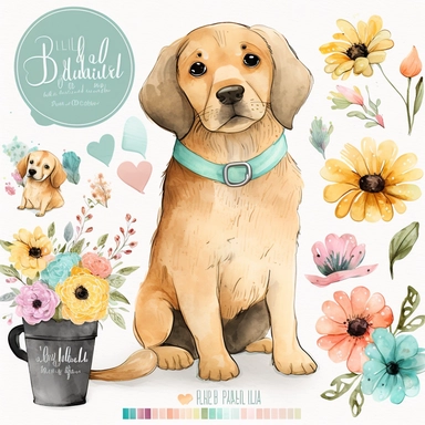 Cute Dog Clipart Bundle Watercolor Digital Stickers Access