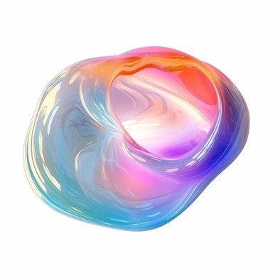 2d irridescent transclucent blob, white background, clipart, looking from above