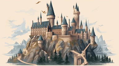 hogwarts magic school, detailed, background, clipart
