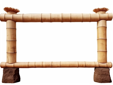 Frame made of palm trunk whith two feet, immediate foreground, white blank empty canvas, clipart, isolated, white background, extremely detailed, photo realistic, high resolution, realistic, 8K
