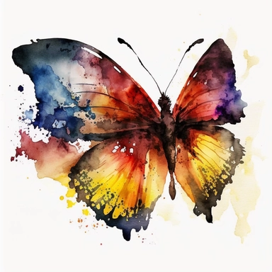 watercolor butterfly clipart, flying butterly, red, yellow, bright colors, no outlines, white background, no text