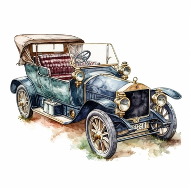 antique Mercedes Benz convertable car, watercolor Illustration, Sublimation graphics, Watercolor clipart, single design, print on demand image, by Beatrix Potter, PNG transparent background, white background, 8k