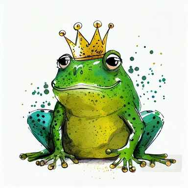 funny green eerald with gold shine color, magic royal fat frog with funny dots, cartoon style, white background, black outside lines, designs, white background, watercolor pencil drawing, small details, digital art, clipart, super acurate, –testp, pixar,
