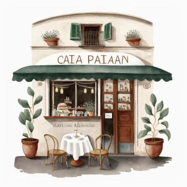 Italian vintage shop clipart, Italian cafe, Italian cafe illustration, white background, no caption, no text