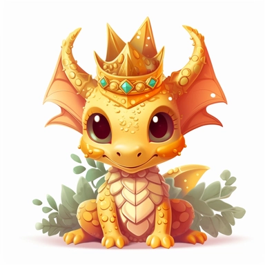 Cute dragon clipart, wearing a golden crown
